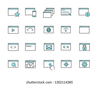 Set of Browser Related Vector Line Icons. Contains such Icons as Internet, application, click, computer, network and more. - Vector
