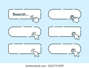 A set of browser search bar icons on a light background. Collection of search form templates for websites in flat style. Vector illustration.