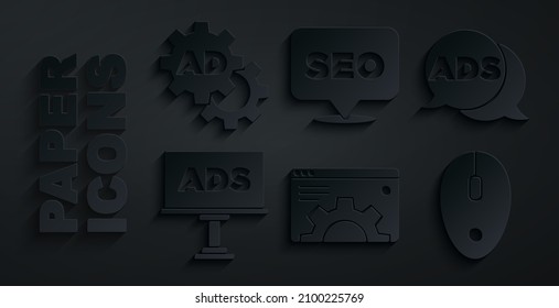 Set Browser setting, Advertising, Computer mouse, SEO optimization and  icon. Vector