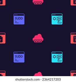 Set Browser setting, Code terminal, Web development and Software on seamless pattern. Vector