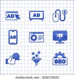 Establecer la configuración del navegador, la administración de plomo, la optimización de SEO, la burbuja de disgusto de voz, la clasificación de productos del cliente, la publicidad y el icono. Vector