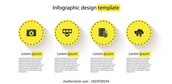 Set Browser setting, Password protection, Server security with lock and Cloud download and upload. Business infographic template. Vector.