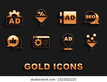 Set Browser setting, SEO optimization, Lead management, Advertising, Customer product rating,  and  icon. Vector