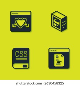 Set Browser with shield, Software, Books about programming and Computer icon. Vector