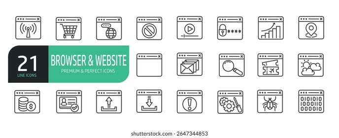 Set Of Browser and Website Icons. Outline Symbols Elements Collection.