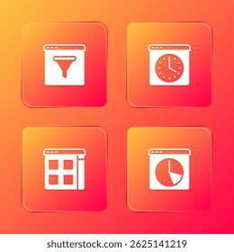 Set Browser window, files and Graph chart infographic icon. Vector