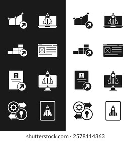 Set Browser window, Financial growth, Startup project concept, Job promotion,  and Human resources icon. Vector
