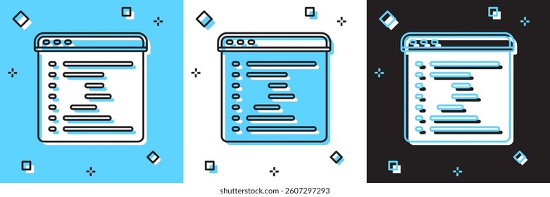 Set Browser window icon isolated on blue and white, black background.  Vector