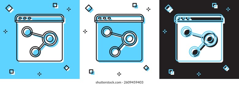 Set Browser window icon isolated on blue and white, black background.  Vector