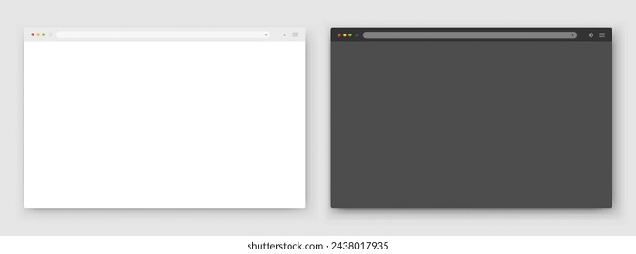 A set of browser window on a gray background. Website layout with search bar, toolbar and buttons. Vector EPS 10.