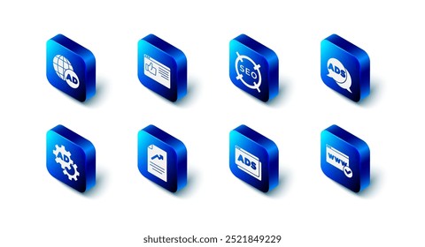 Set Browser window, SEO optimization, Advertising, Website template, Document with graph chart,  and  icon. Vector