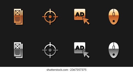 Establecer la ventana Navegador, Deportes de destino, Publicidad y el icono del ratón del ordenador. Vector