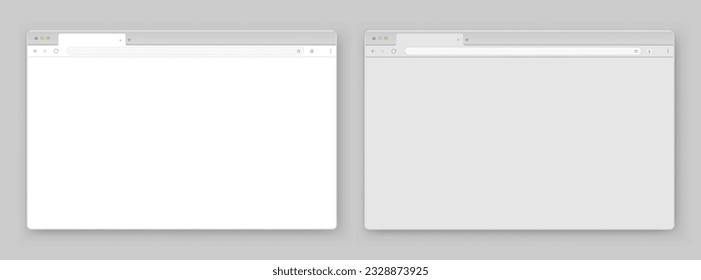 A set of browser window in white and gray on a gray background. Website layout with search bar, toolbar and buttons. Vector illustration.