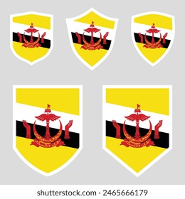 Set of Brunei Flag in Shield Shape Frame
