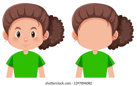 Set of brunette girl character illustration