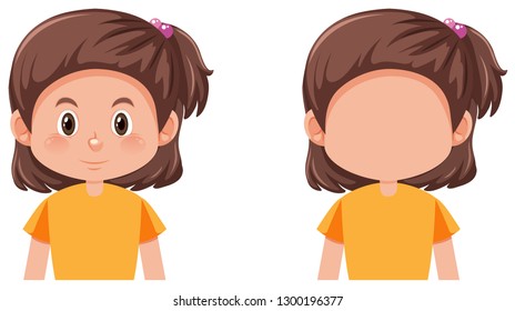 Set of brunette girl character illustration