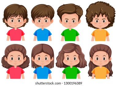 Set of brunette male and female character illustration