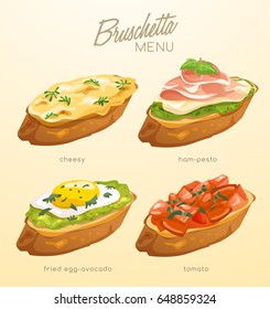 Set Of Bruschetta : Delicious Italian Appetizer : Vector Illustration