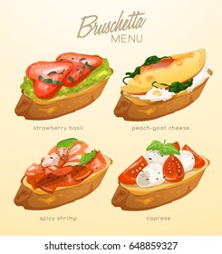 Set of Bruschetta : Delicious Italian appetizer : Vector Illustration