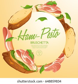Set of Bruschetta : Delicious Italian appetizer : Vector Illustration