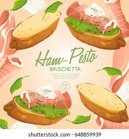 Set of Bruschetta : Delicious Italian appetizer : Vector Illustration