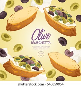 Set of Bruschetta : Delicious Italian appetizer : Vector Illustration