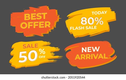 Set Of Brush Blob Discount Sale Tag Banner. Set Promotional Discount Tags.