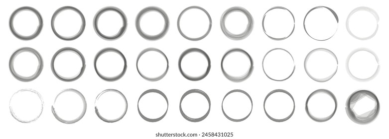 Set of brush circle elements for design. Set of black grunge circles shapes on a white background. Paint brush stamp collection