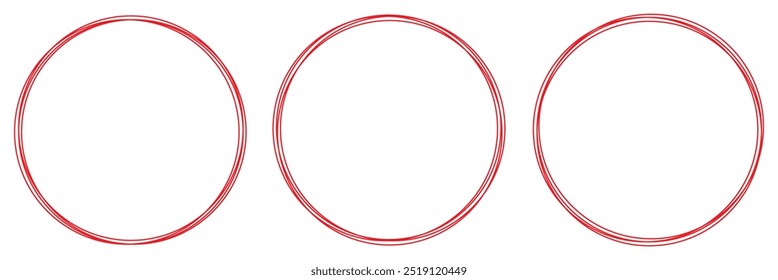 Set of brush circle in red color. Red round shape set isolated on white background.