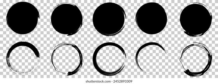Set of brush circles. Vector illustration isolated on transparent background

