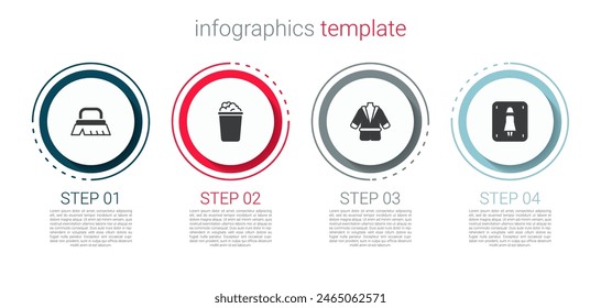 Set Brush for cleaning, Bucket with soap suds, Bathrobe and Female toilet. Business infographic template. Vector