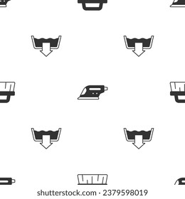 Set Brush for cleaning, Electric iron and Washing modes on seamless pattern. Vector