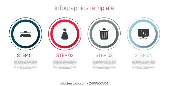Set Brush for cleaning, Garbage bag, Trash can and Home service. Business infographic template. Vector