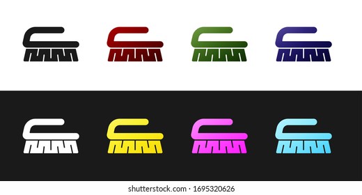 Set Brush for cleaning icon isolated on black and white background. Cleaning service concept. Vector Illustration