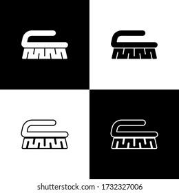 Set Brush for cleaning icon isolated on black and white background. Cleaning service concept. Vector Illustration