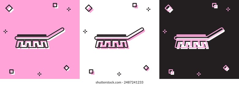 Set Brush for cleaning icon isolated on pink and white, black background. Cleaning service concept.  Vector Illustration