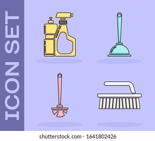 Set Brush for cleaning , Plastic bottles for liquid dishwashing liquid, Toilet brush  and Toilet plunger icon. Vector