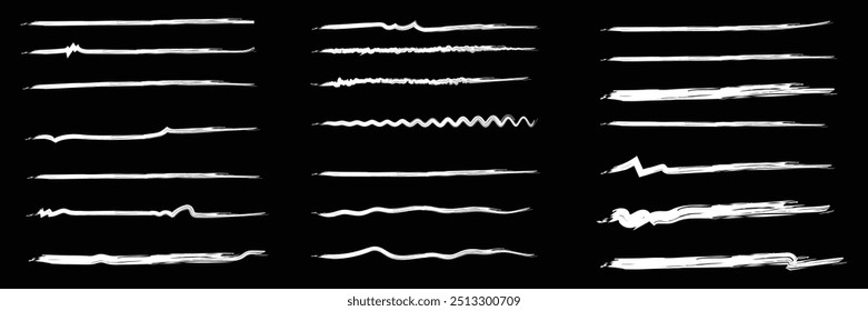 Set of brush crayon highlight underline symbol collection. Handwritten through drawn strikethrough emphasis squiggle swoosh underline vector illustration.