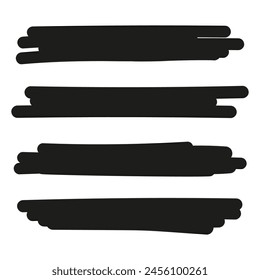 Set of brush drawn color highlighting elements. Black lines. Vector hand drawn illustration.