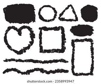 Conjunto de formas geométricas dibujadas de brocha y vector de líneas, ilustración de doodle, hechos a mano, elementos para el diseño