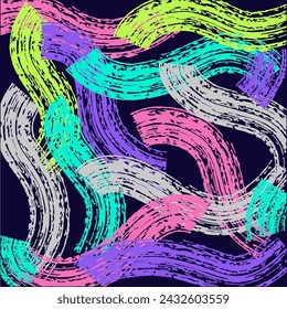 Set of Brush drawn thick doodle lines. Colored grunge banner for your design. Abstract chalk painted stripes. ink splatter and artistic design elements. Dirty dry crayon paintbrush texture.