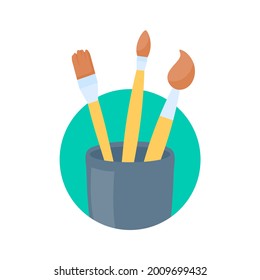 A set of brush heads and paint buckets for creating art from the artist's creativity.
