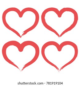 Set of brush heart icon. Handmade drawing label. Vector illustration sing.