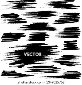 Set of brush and ink strokes. Black texture spots. Vector illustration