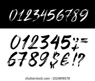 Set of brush lettering numbers. Modern calligraphy, handwritten letters. Freehand drawing. Vector illustration. Isolated on white background