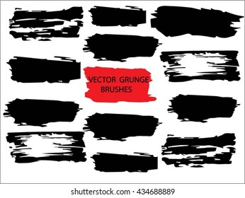 Set Brush Line Collection. Grunge Stroke. Vector Modern Textured Brush Line. 