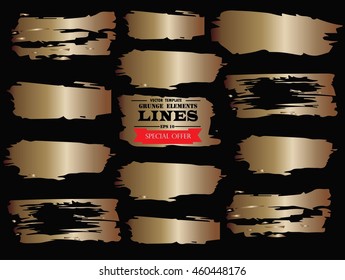 Set Brush Line Collection. Grunge Stroke. Vector Modern Textured Brush Line.