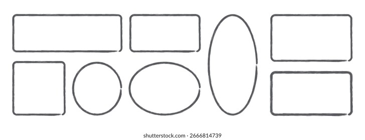 Set of brush outline frame shape.  Text box outline frame, Grunge paint brush square shapes in Hand-drawn style set, Brush borders Vector illustration