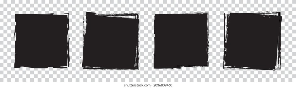 set of brush painted ink stamp banner on transparent background