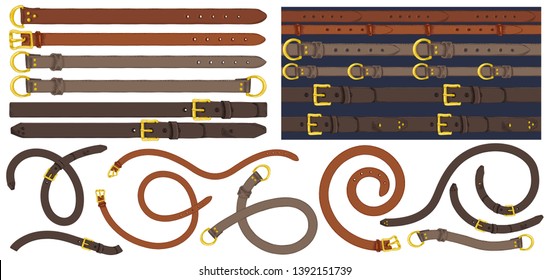 Set of brush patterns with retro hand-drawn sketch belt on white background. Drawing engraving illustration Great design for fabric, fashion, textile, decorative frame, yacht style poster and card